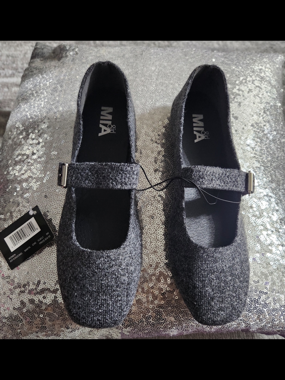 NEW. Dark Gray Charcoal Mary Jane Flats with Strap, MIA